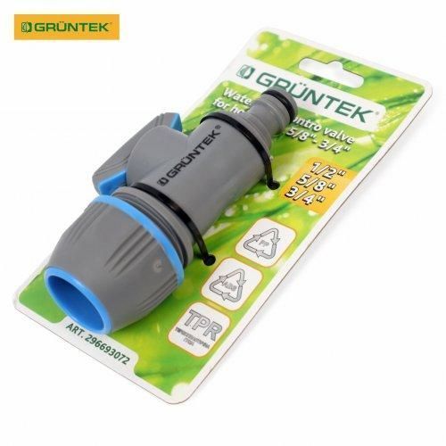 Адаптер с краном для шлангов GRUNTEK универсальный 1/2"-5/8"-3/4" 296693072 фото