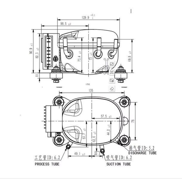 Компресор для автохолодильника 12/24 Вольт Anuodan ZH35G (R-134a, DC12V, DC24V) ANZH35G фото