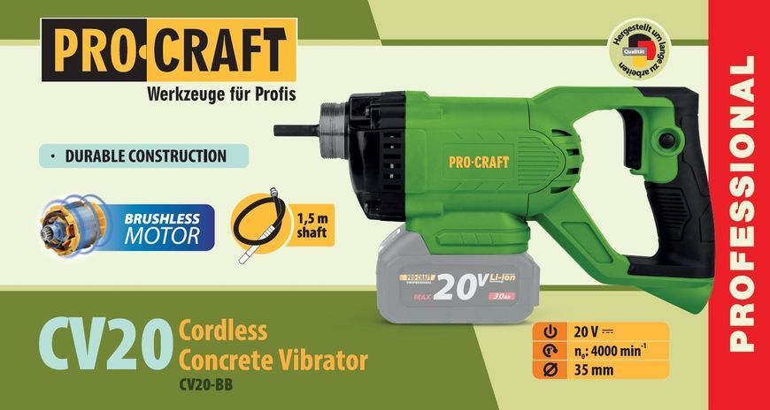 Вибратор по бетону аккумуляторный Procraft СV20 с булавой 1,5 м 032021 фото