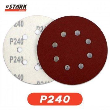 Бумага шлифовальная Stark D125 мм 8 отверстий з. 240 5 шт. 126005240 фото