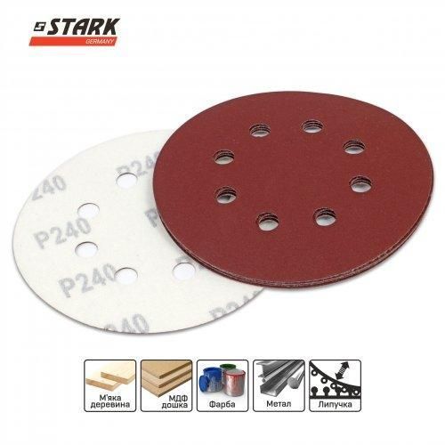 Бумага шлифовальная Stark D125 мм 8 отверстий з. 240 5 шт. 126005240 фото