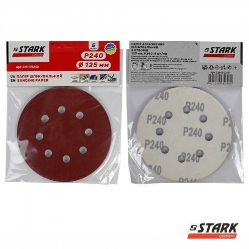 Бумага шлифовальная Stark D125 мм 8 отверстий з. 240 5 шт. 126005240 фото