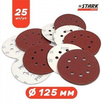 Набор шлифовальной бумаги Stark D125 мм 8 отверстий 25 шт. 126025010 фото