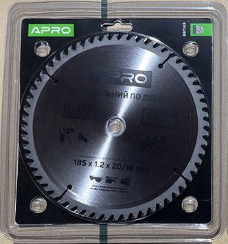 Диск пиляльний для дерева 185х20 (16)х60Т APRO 830143 фото